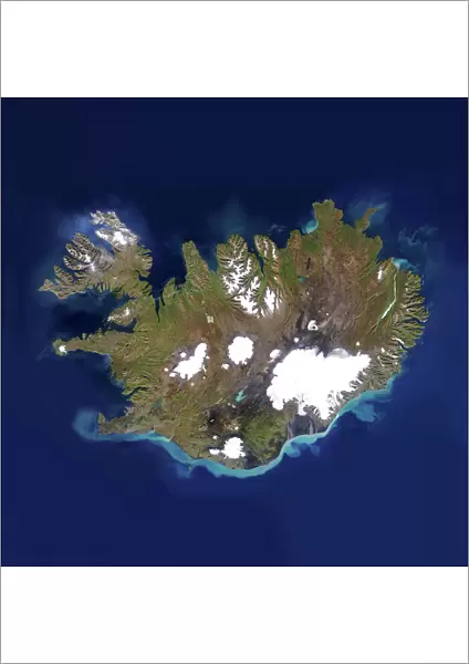 Iceland, satellite image. Located in the Atlantic Ocean