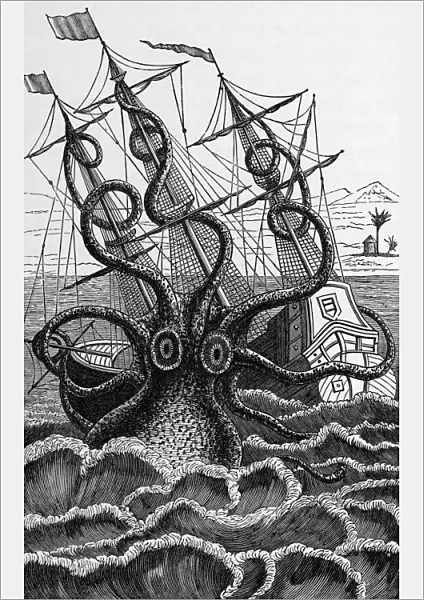 Octopus attacking a ship