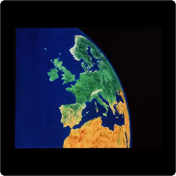Europe. Three-dimensional computer graphic of Europe and North Africa seen