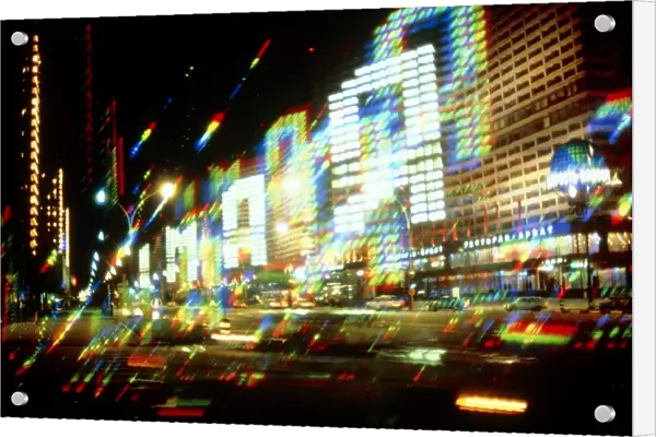 Multiple-exposure photograph of Moscow city lights
