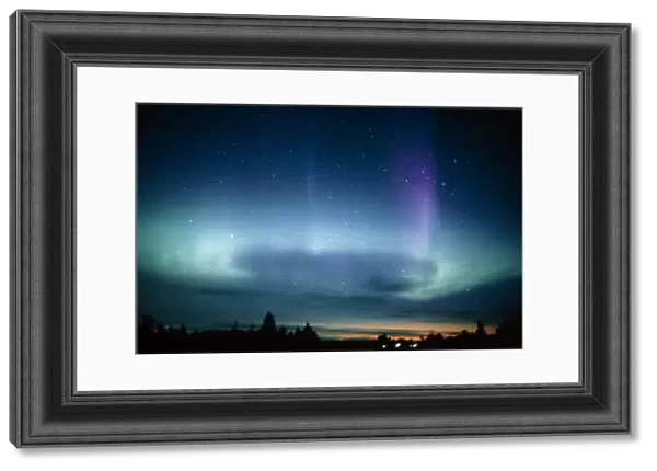 View of a colourful aurora borealis display