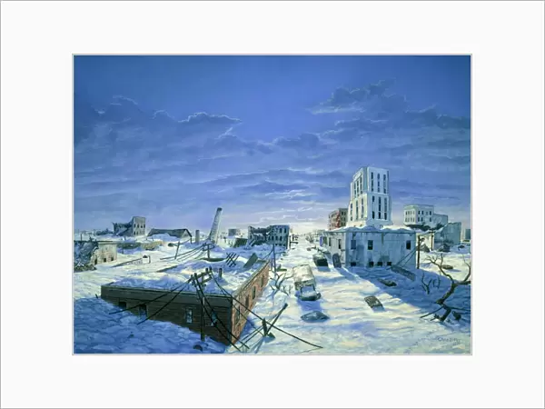 Artwork of ruined city destroyed by blizzards
