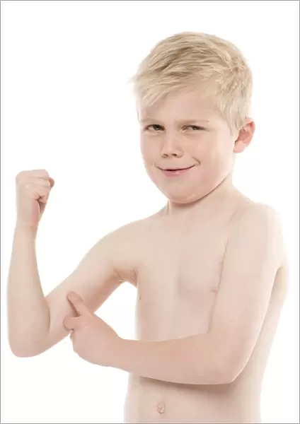 Boy flexing his biceps