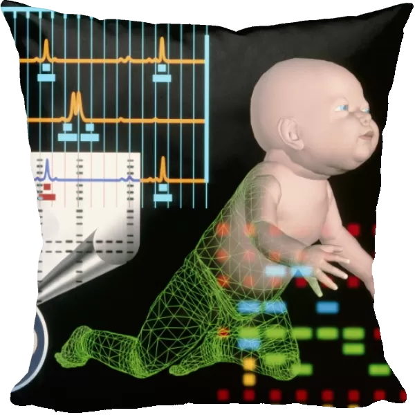 Computer artwork depicting babys paternity test