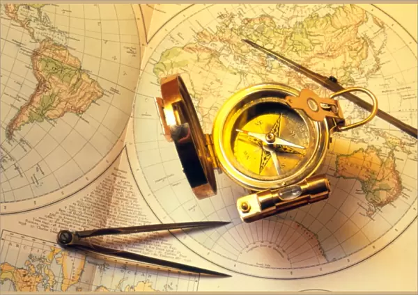 Magnetic compass on a map
