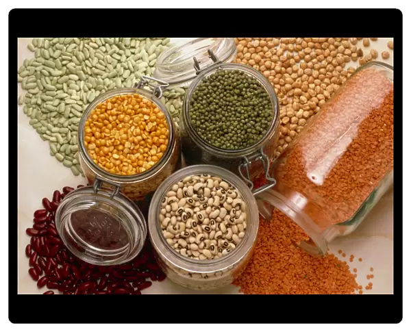 View of an assortment of beans and pulses