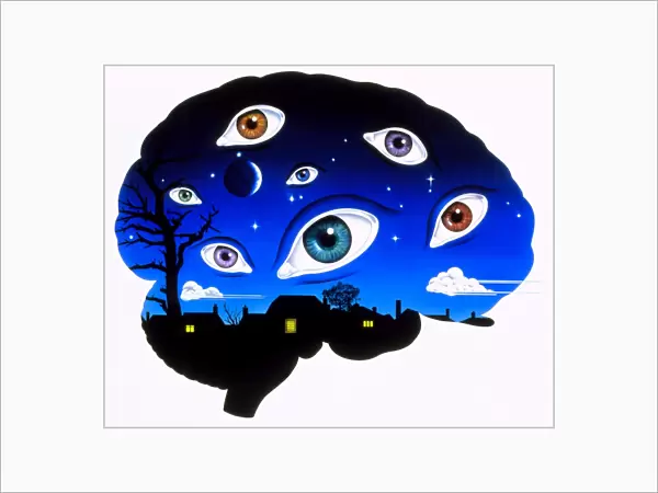 Artwork of brain depicting insomnia, or dreaming