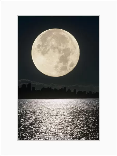 Full moon over Vancouver Harbour, British Columbia, Canada