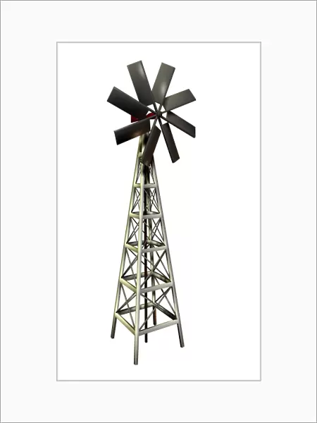 Windmill, computer artwork. This type of windmill may be used to generate