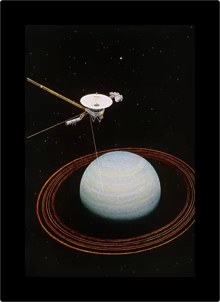 Artwork showing Voyager 2 nearing Uranus