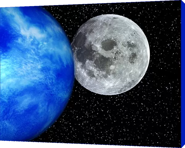 Computer artwork of full Moon and Earths limb