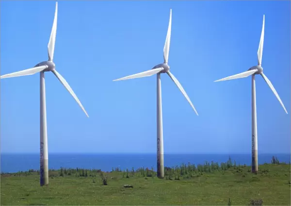 Wind farm. Computer artwork of turbines at a wind farm
