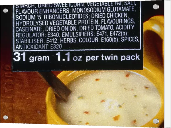 List of ingredients on package of soup