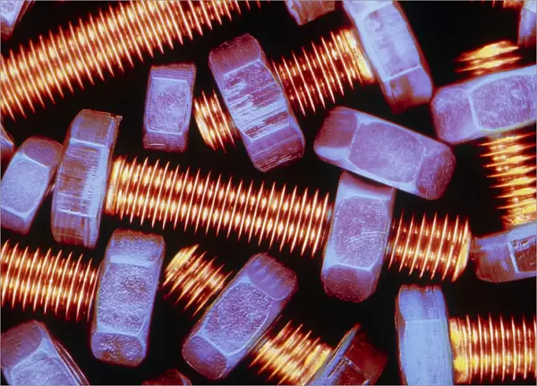 False-coloured photograph of nuts and bolts