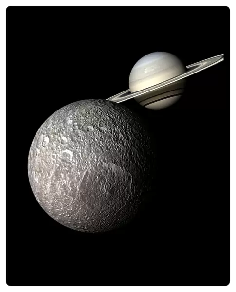 Saturn and Mimas from space, artwork C017  /  7354