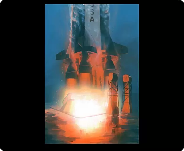Saturn V rocket launch, artwork