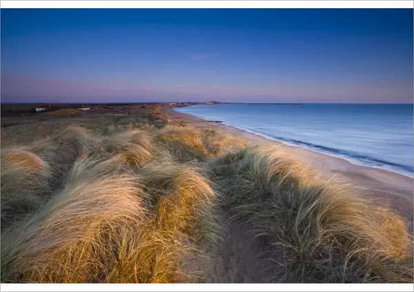 Blyth Beach and sand dunes shortly after dawn
