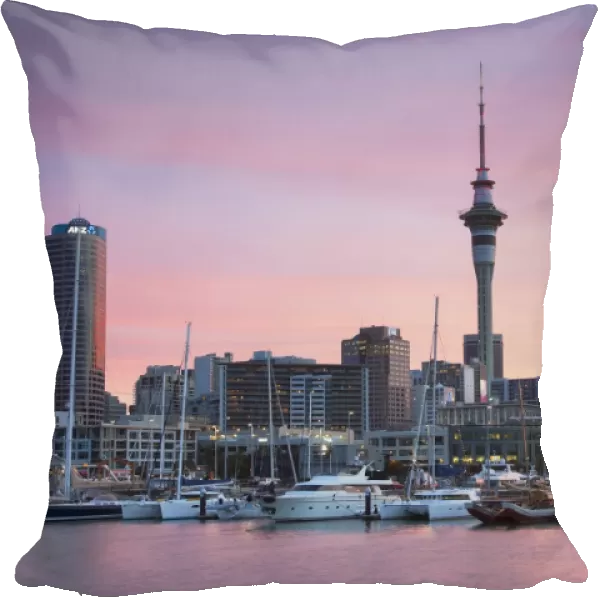 Viaduct Harbour and Sky Tower at sunset, Auckland, North Island, New Zealand, Pacific