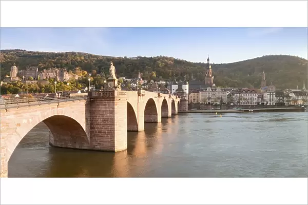 Karl Theodor Bridge with Stadttor gate, castle and Heilig Geist Church, Heidelberg, Baden Wurttemberg, Germany, Europe