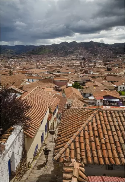 View over the rooftops of Cuzco from San Blas neighbourhood, UNESCO World Heritage Site, Peru, South America