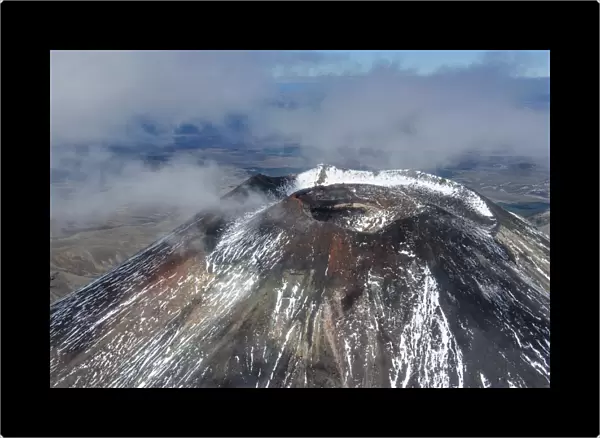 Aerial of the crater of Mount Ngauruhoe, Tongariro National Park, UNESCO World Heritage Site, North Island, New Zealand, Pacific