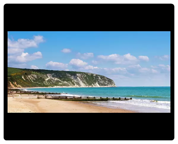 Swanage Beach and white cliffs, Dorset, Jurassic Coast, England, United Kingdom, Europe