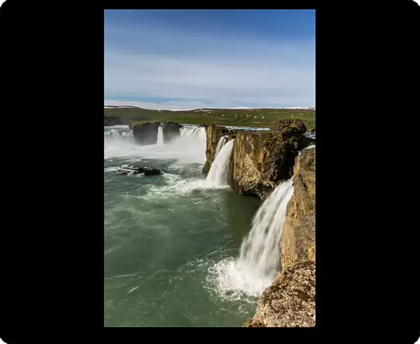 One of Icelands most spectacular waterfalls, Godafoss (Waterfall of the Gods), outside Akureyri, Iceland, Polar Regions