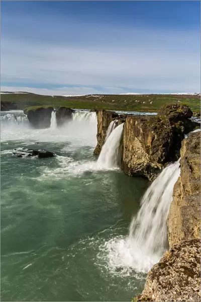 One of Icelands most spectacular waterfalls, Godafoss (Waterfall of the Gods), outside Akureyri, Iceland, Polar Regions