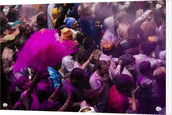 Lathmar Holi celebrations in Bankei Bihari Temple, Vrindavan, Braj, Uttar Pradesh