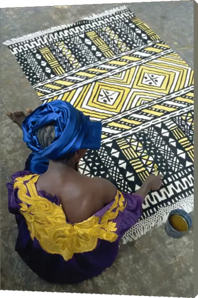 Cotton rug making, craft workshop of Bogolan, Segou, Mali