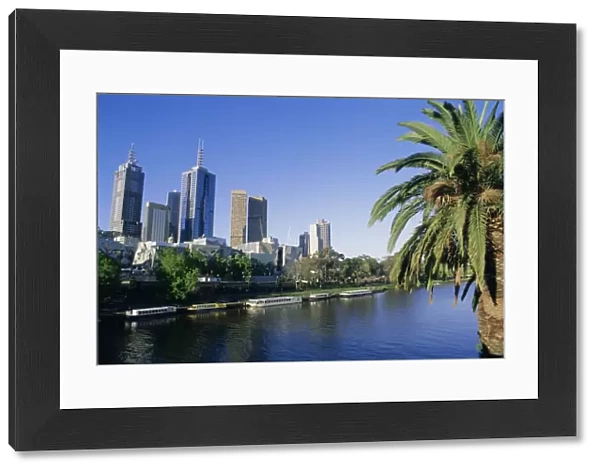 The Yarra River and city buildings from Princes Bridge, Melbourne, Victoria, Australia