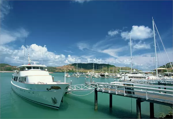 Boat moored in Hamilton harbour, Whitsundays, off the Great Barrier reef