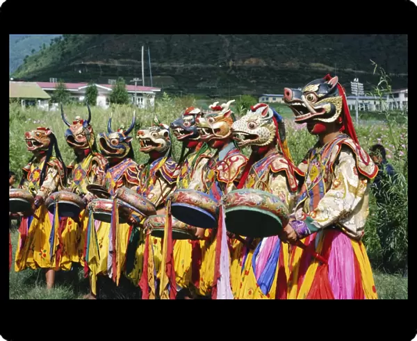 Masked Bhutanese dancers, Bhutan