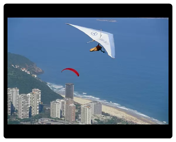 Hang-glider just after take-off from Pedra Bonita, Rio de Janeiro, Brazil, South America