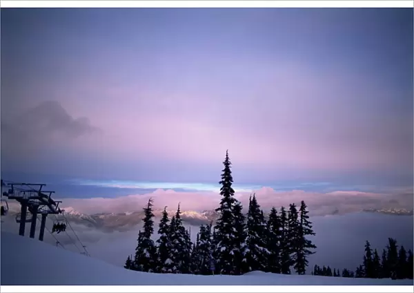 Chair lift in the early morning, Whistler, British Columbia, Canada, North America