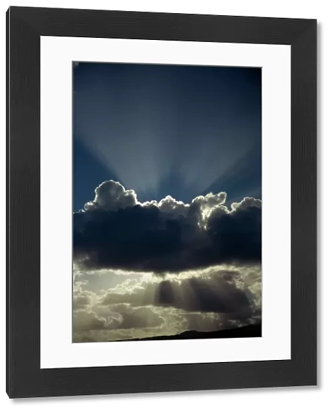 Cloud with silver lining and sunrays over Lanzarote, Canary Islands, Spain, Europe