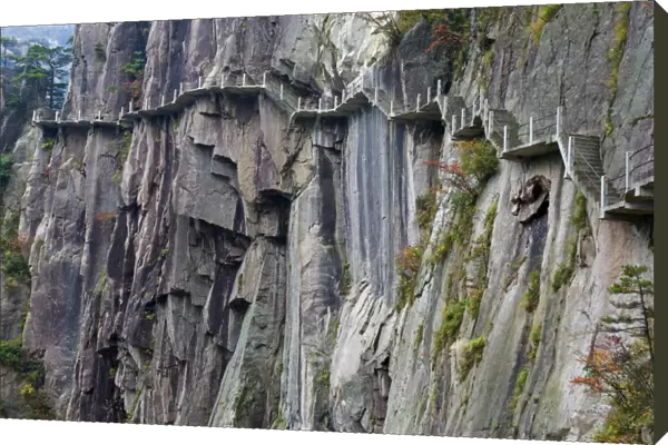 Footpath along rock face, Xihai (West Sea) Valley, Mount Huangshan (Yellow Mountain)