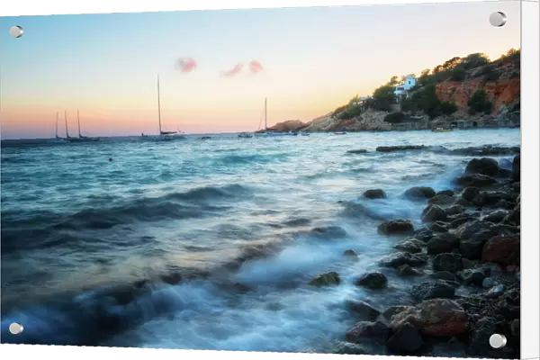 Cala D Hort just after sunset, Ibiza, Balearic Islands, Spain, Mediterranean, Europe