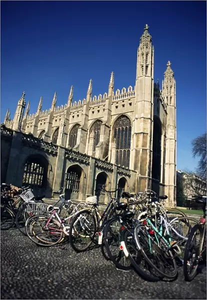 Bicycles in front of Kings College, Cambridge, Cambridgeshire, England