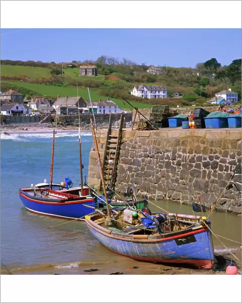 Small boats by the quayside, Coverack, Cornwall, England, UK