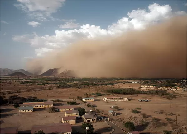 A sandstorm approaches the town of Teseney, near the Sudanese border, Eritrea, Africa