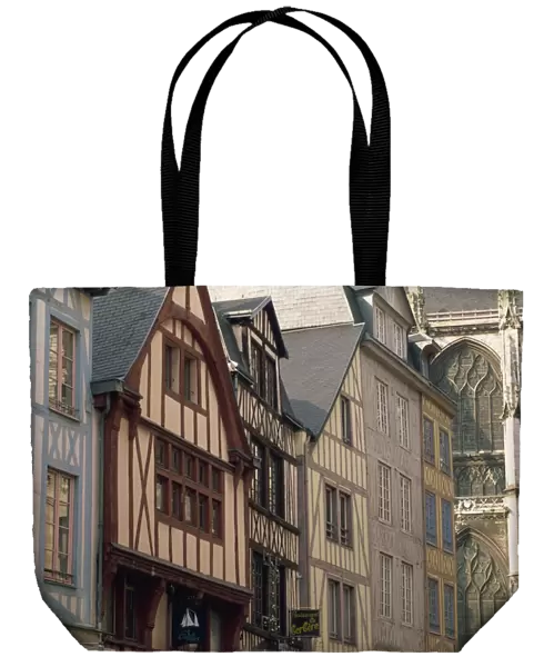 Timbered facades in Rue des Boucheries St. Ouen, Rouen, Seine-Maritime