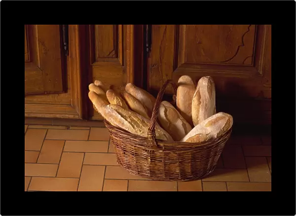 Loaves of bread in a basket in France, Europe