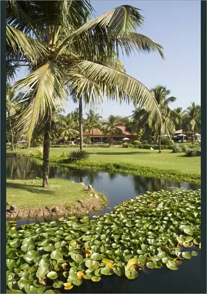 The garden and golf course at the Leela Hotel