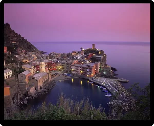 Village and harbour at dusk