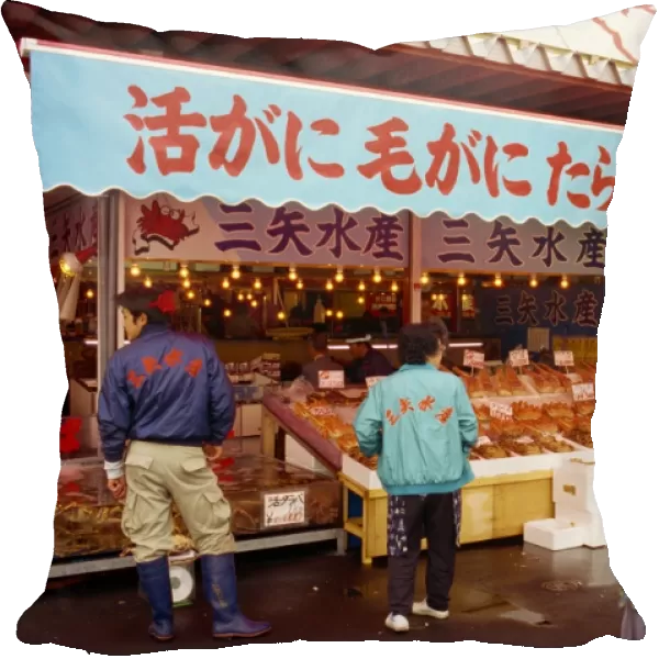 Shoppers and stalls at the Seafood Market at Hakodate