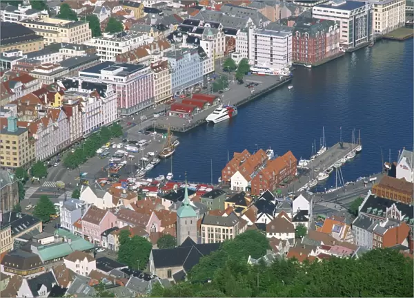 Aerial view the harbour at Bryggen (Bergen)