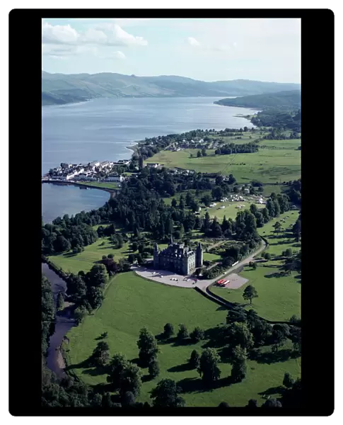 Aerial view of Inverary castle and Loch Fyne