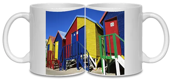 Colourfully painted Victorian bathing huts in False Bay
