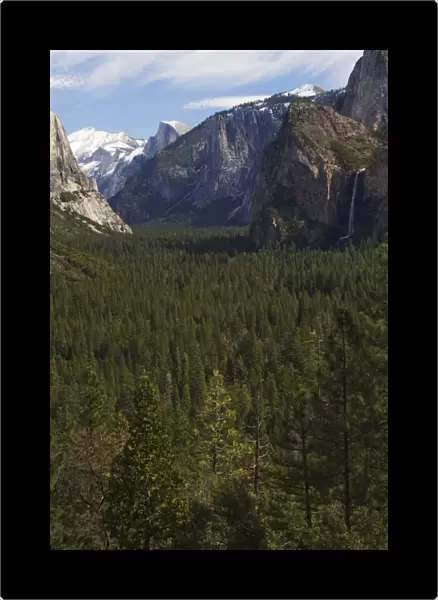 Bridal Veil Falls and Half Dome Peak in Yosemite Valley